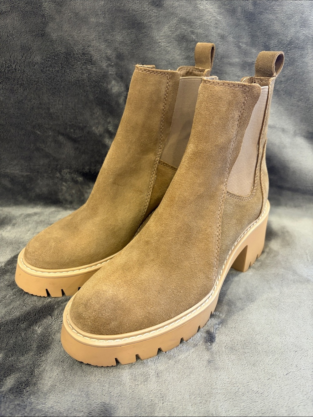 Dolce Vita Suede Chelsea Lug Boots in Tan